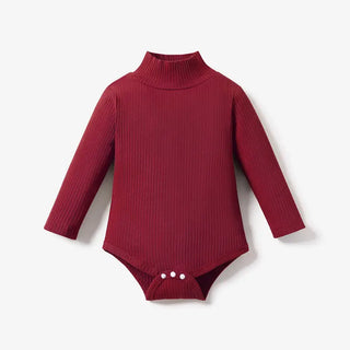 Baby BoyGirl Solid Ribbed Turtleneck Long sleeve Romper