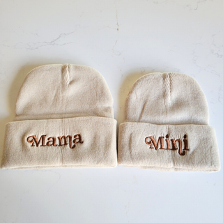 Matching Knit Hats- Mama- Beige