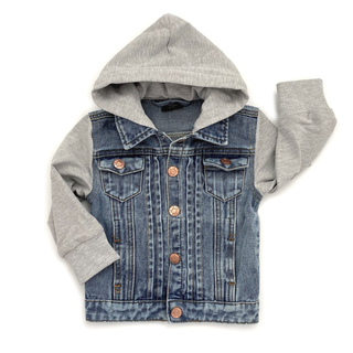 Hooded Denim Jacket - Grey