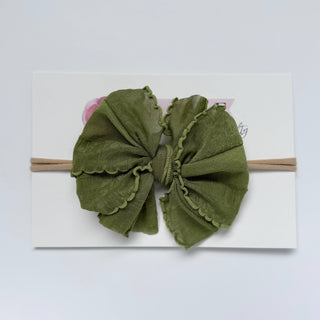 Skinny Mini Ruffled Headband- Olive