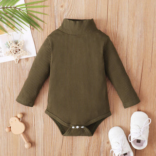 Baby BoyGirl Solid Ribbed Turtleneck Long sleeve Romper