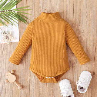 Baby BoyGirl Solid Ribbed Turtleneck Long sleeve Romper