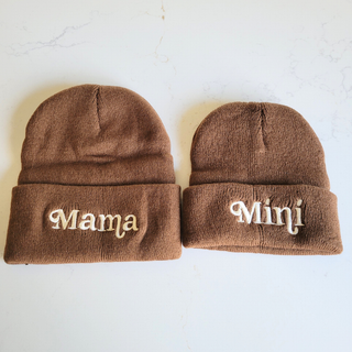 Matching Knit Hats- Mama- Dark Brown