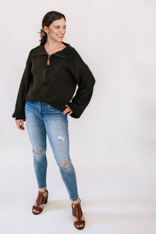 Dark Green Knit Sweater - Women