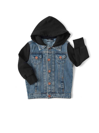 Hooded Denim Jacket - Black