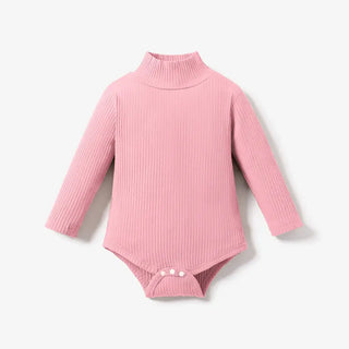 Baby BoyGirl Solid Ribbed Turtleneck Long sleeve Romper