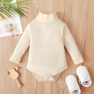 Baby BoyGirl Solid Ribbed Turtleneck Long sleeve Romper