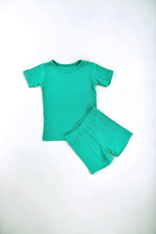 Mint Ribbed Bamboo Shorts Set