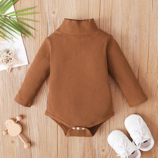 Baby BoyGirl Solid Ribbed Turtleneck Long sleeve Romper